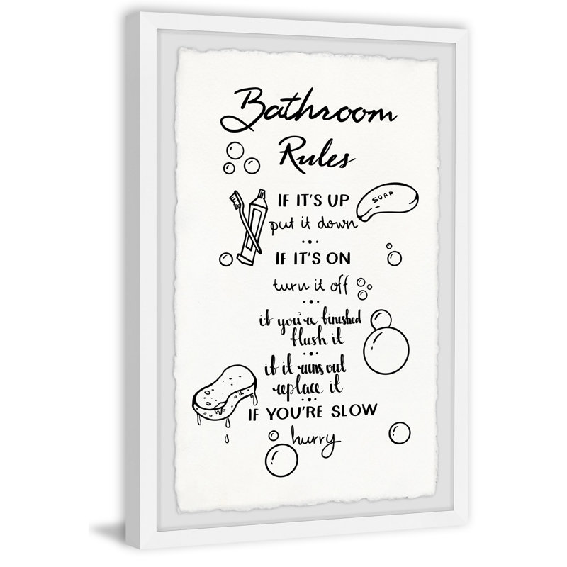 Hurry Bathroom Rules - Art textuel avec cadre photo, H 36 po x l 24 po x P 1,5 po