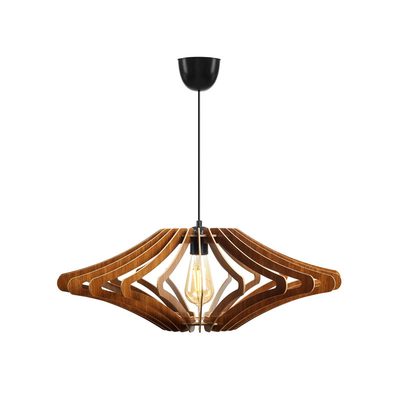 Élégant lustre ange de style scandinave, finition noyer, hauteur réglable 21,7 po x 18,5 po | Fabriqué en panneau de fibres à densité moyenne, douille E27, 40 W maximum | Parfait pour le salon, la salle à manger ou le vestibule