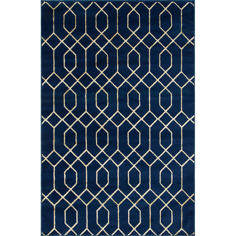 Tapis géométrique bleu / doré Corando, Rectangle 8 pi x 10 pi