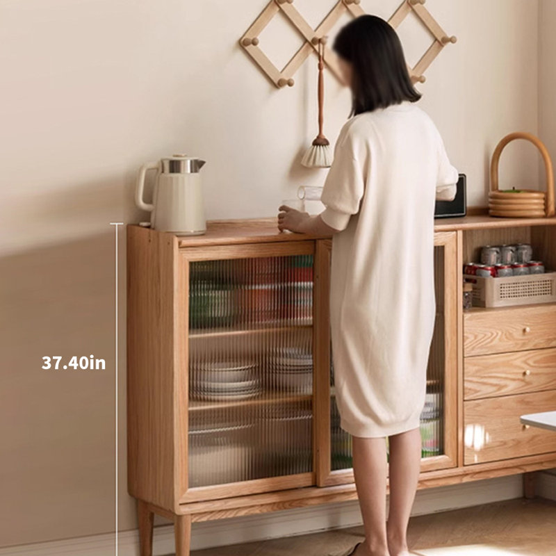 Vitrine mince de petite taille, Naturel, H 38,58 po x l 59,06 po x P 11,81 po
