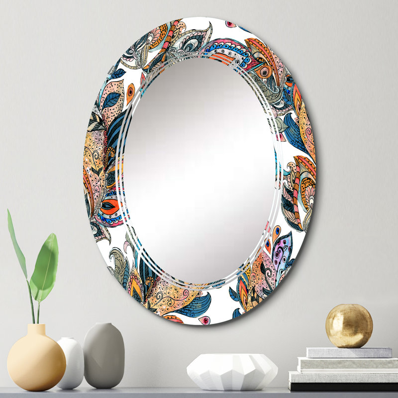 Boho Lucious Floras en orange et vert - miroir mural moderne ovale, 30 po x 20 po