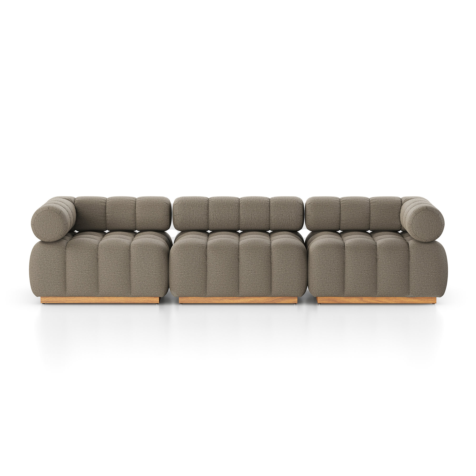 Martinique Outdoor 3Pc Sectional W/ Ottoman-Hayes Cream, Symmetrical, Alessi Fawn Cushion/Natural Teak Frame