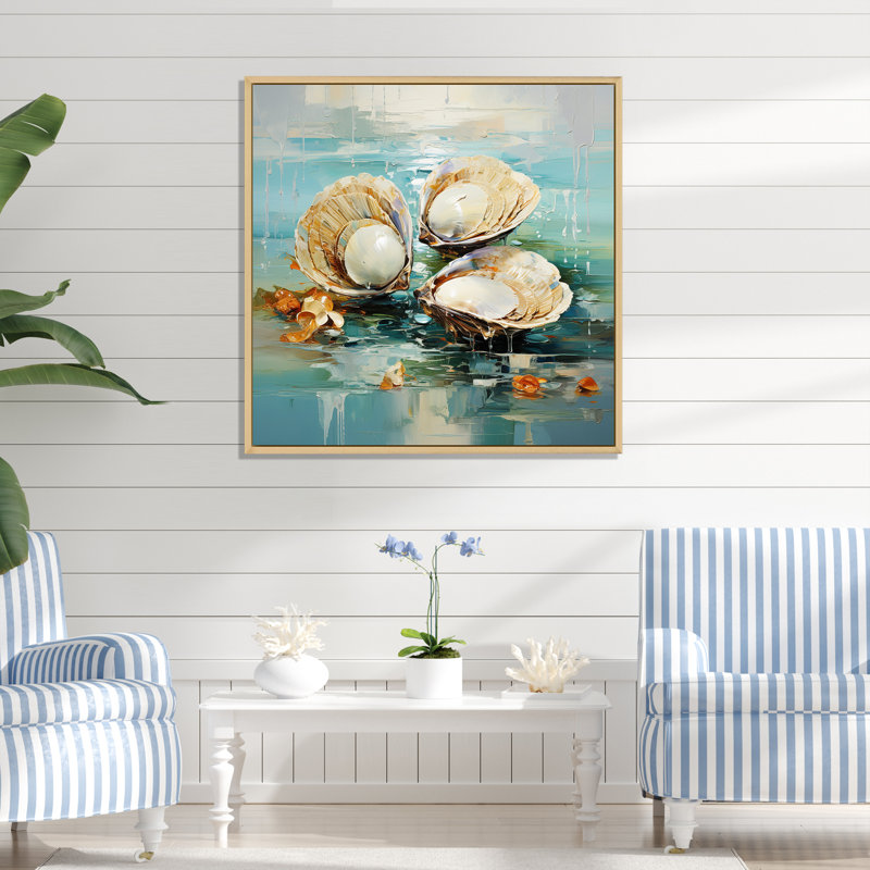 «Green Tones Delicate Oyster Beauty» sur toile, Cadre naturel flottant, 24" H x 24" W