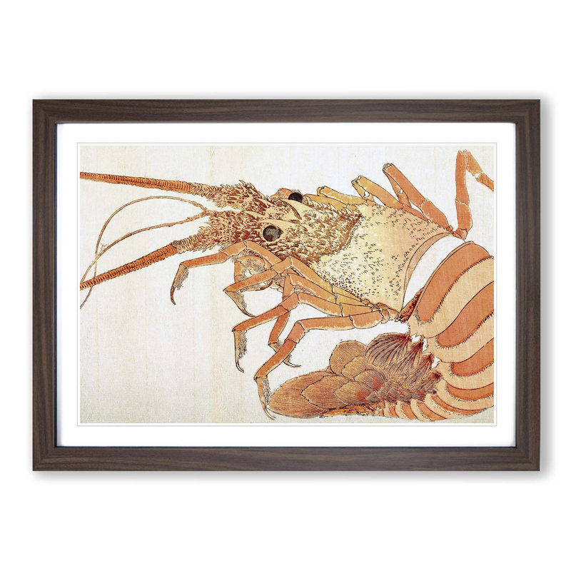 Lobster by Katsushika Hokusai - Picture Frame Painting Print, 27cm H x 36cm W x 2cm D, Walnut Framed