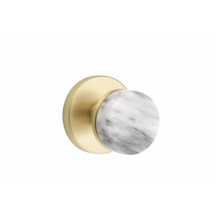 Emtek Select Passage Knobset, Disc Rosette, Conical Stem, White Marble Handle
