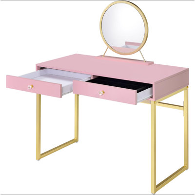 Bureau de coiffeuse 2 tiroirs avec miroir et plateau à bijoux