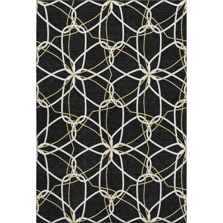 Premium Machine Washable Prisco Black Rug