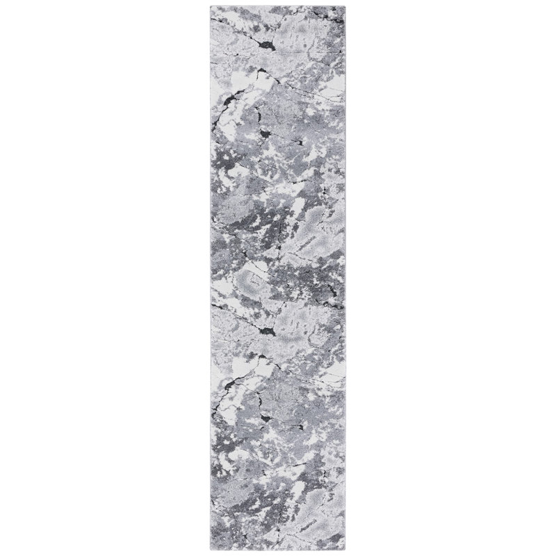 Tapis abstrait gris / ivoire, Tapis de couloir 2 pi 2 po x 9 pi