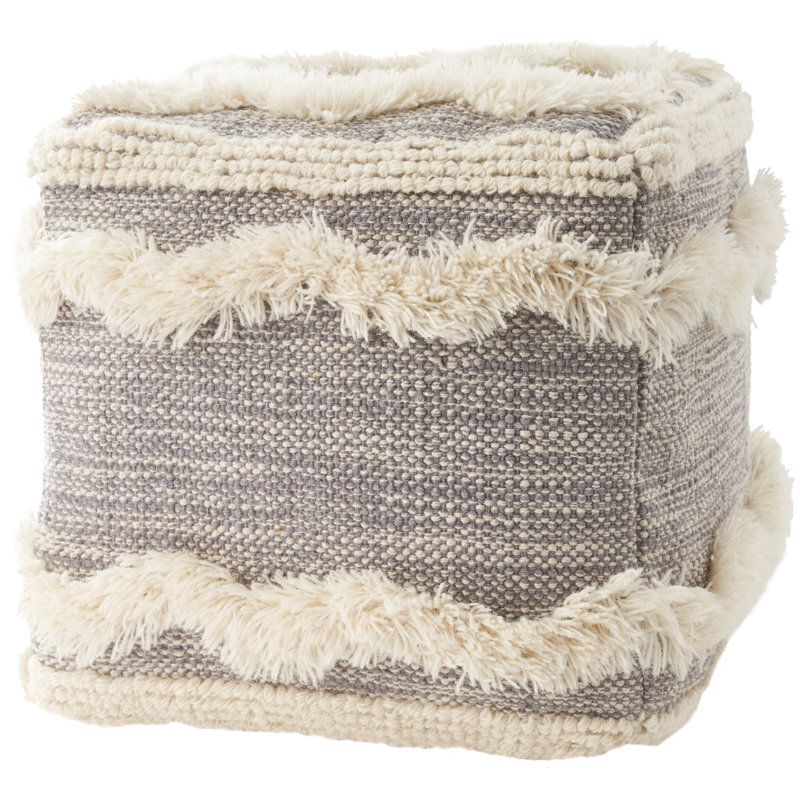 Fallston Upholstered Pouf, Light Gray/Beige