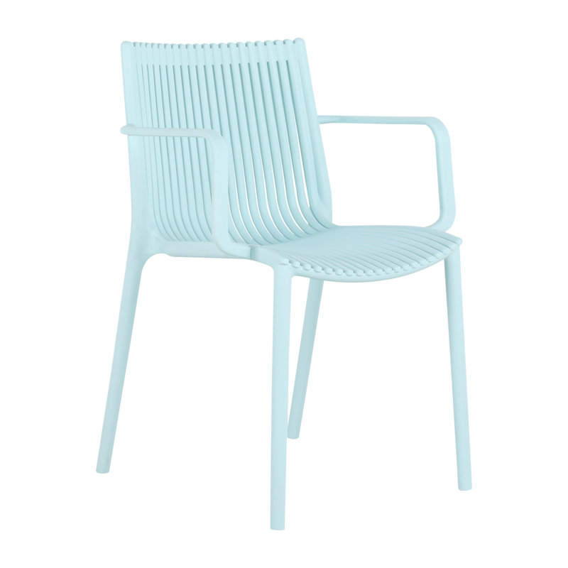 Summer- 4pcs Light Blue Stackable PP Armchair for Indoor/Outdoor Use-Ergonomic Slatted Back with Modern folding indoor/outdoor multi-functional square table- PP tabletop with metal legs(White, khaki)