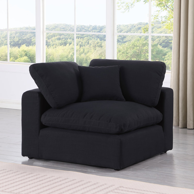 Fauteuil d'angle 40 po, Tissu texturé en lin noir