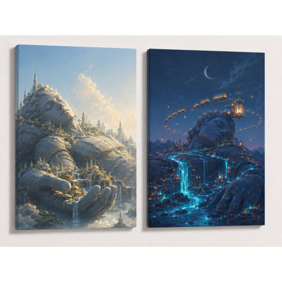 ICE ARMOR Extra-Large Set of 2 Sleeping Giant City Canvas Wall Art, Fantasy Colossal Statue Decor for Living Room, Bedroom, Office, 24x36 Inch Canvas Print - Ready to Hang