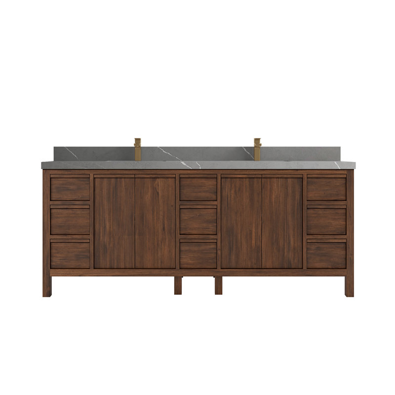 Ensemble de meuble-lavabo double 84 po Elizabeth, Noyer foncé, Gris Piatra