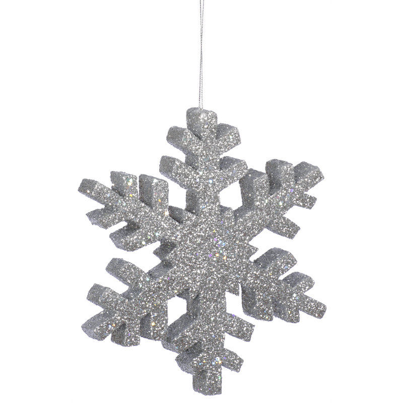 Ornement en forme de flocon de neige d'extérieur scintillant, H 24 po x l 24 po x P 2 po, Argent