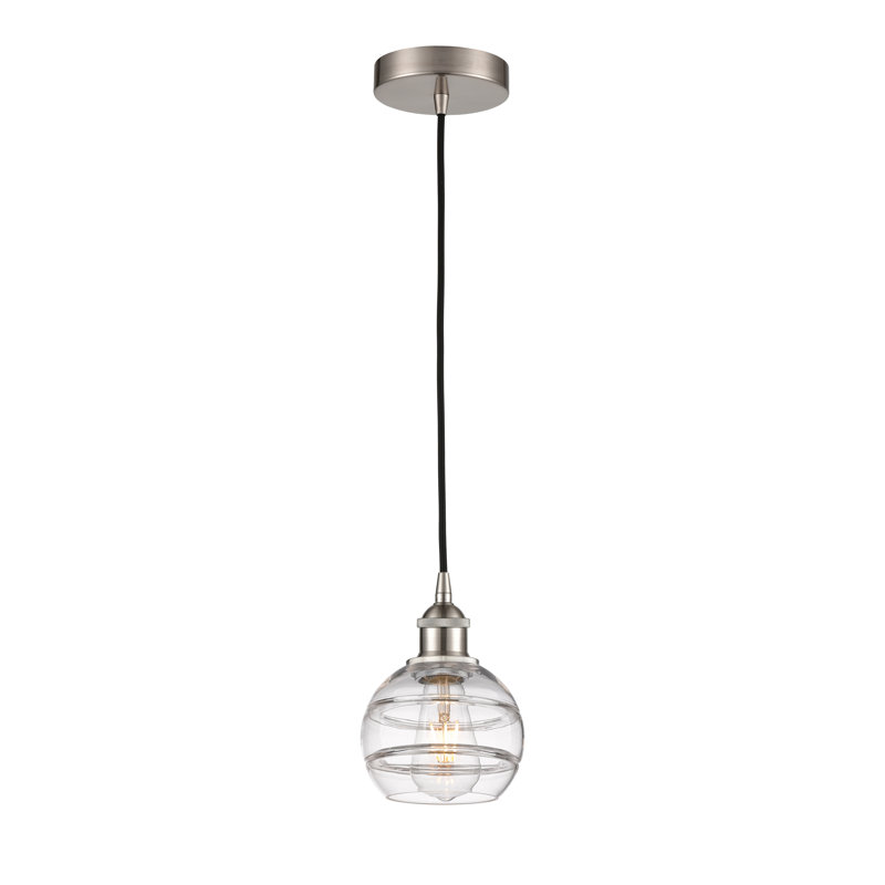 Luminaire suspendu 1 lumière Edison Bienes-616-G556, Transparent, Nickel satiné brossé, H 7,88 po x l 5,88 po x P 5,88 po