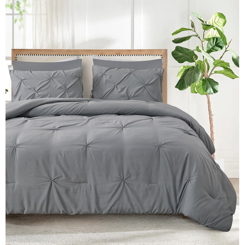 Ensemble d'édredon en duvet d'oie moelleux 3 pièces Marina, Édredon pour grand lit + 2 taies décoratives, Gris