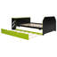 Lit de jour en bois pleine grandeur avec lit gigogne simple, bureau et USB, vert