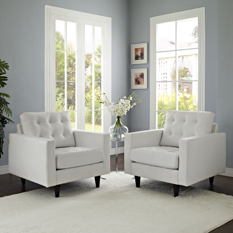 Ensemble de deux chaises rembourrées en cuir Modway Empress, Similicuir blanc