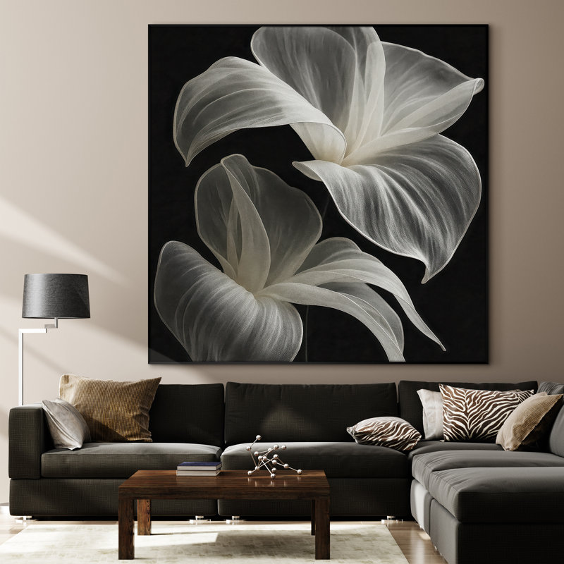 Très grande reproduction d'art sur toile - Fleur, art floral moderne, décoration pour le salon ou la chambre à coucher - «Assemblage requis du cadre (cadre non fini)»