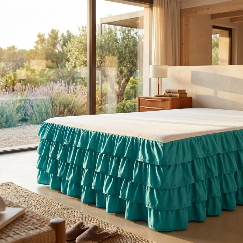 Multi-Ruffle King Bed Skirt, Seafoam Teal
