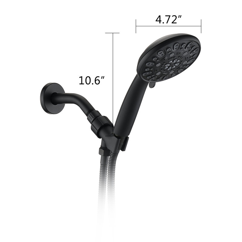 Douche à main noire matte avec 7 réglages de jet et un support de fonctions de tête haute réglable