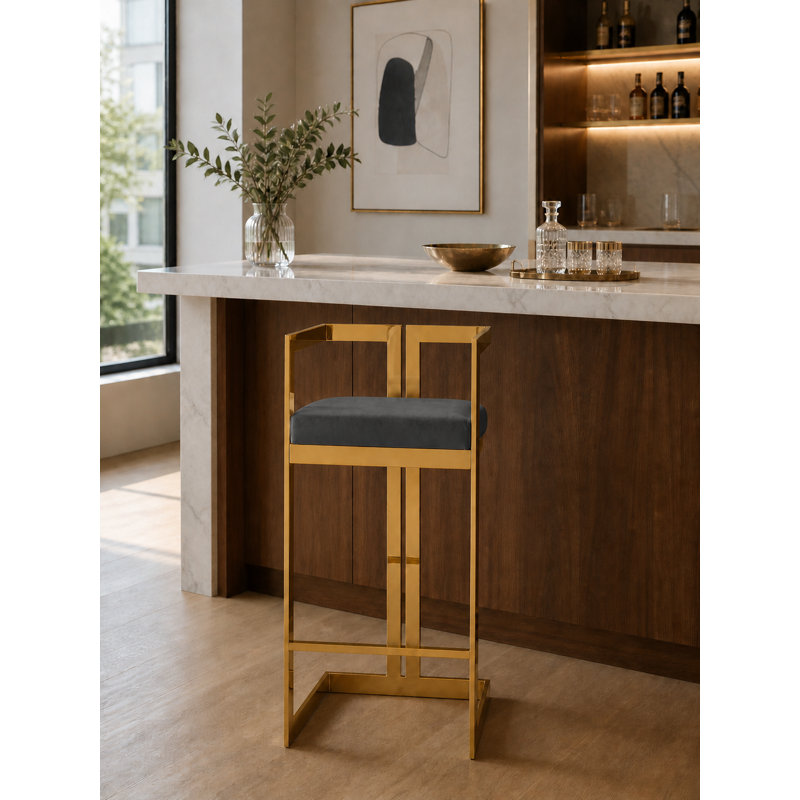     Tabouret de bar moderne Pangea Home, Gris, Doré, Tabouret de bar (siège d'une hauteur de 29,5 po)