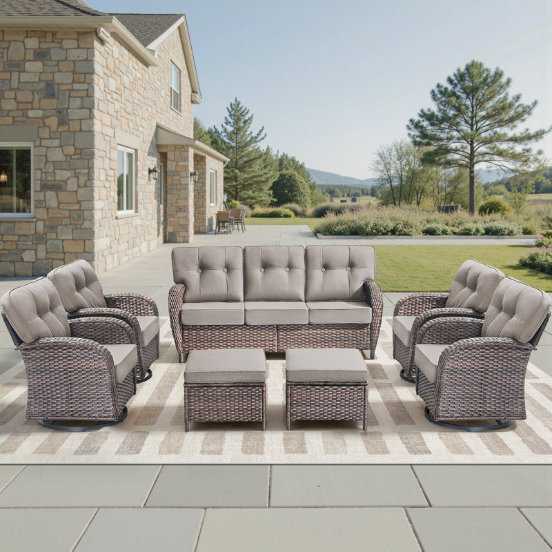 Ensemble de chaises de patio 7 pièces, ensemble de sièges d'extérieur toutes saisons avec chaises pivotantes et repose-pieds