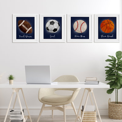 Game On Sports Goals 4pc Framed Print Under Glass Set, design by Christine Simpson Art