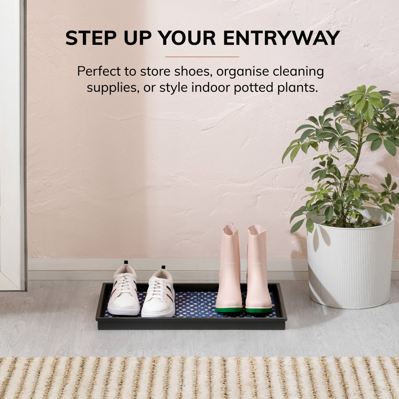 Eco-Friendly 14" x 24" Blue and Ivory Heavy-Duty Rubber Boot Tray with Raised Edge for Muddy Shoes, Garden Tools & Pet Supplies — Indoor/Outdoor