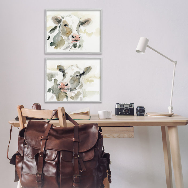 «Watercolor Holstein Farm Cows», ensemble de 2 giclées par Victoria Barnes, Estampe numérique Farmhouse, H 16 po x l 20 po