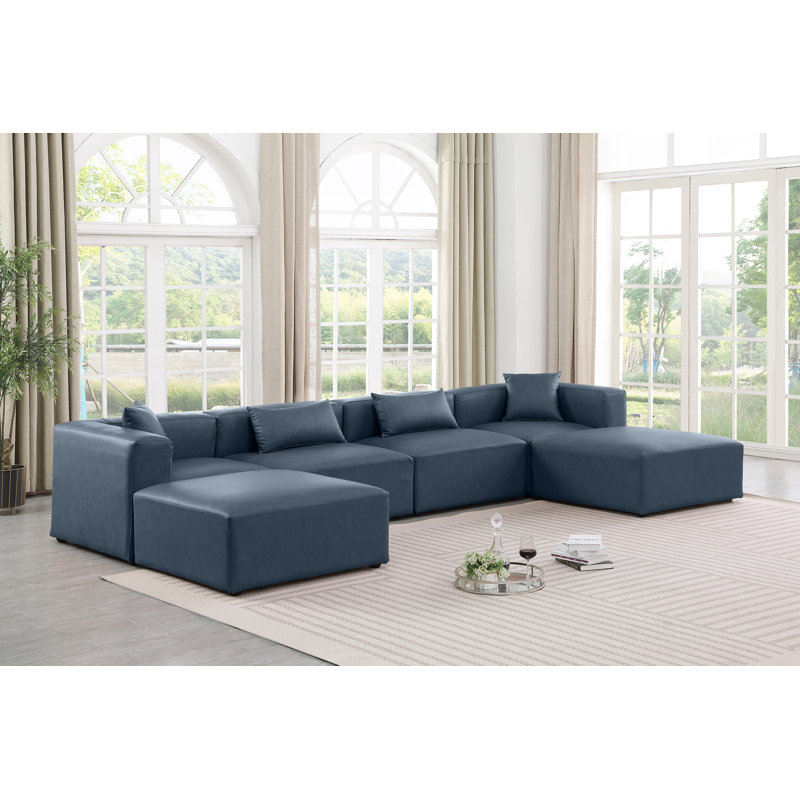 Canapé modulaire en cuir 6 pièces Vegan, Cuir végétalien bleu marine
