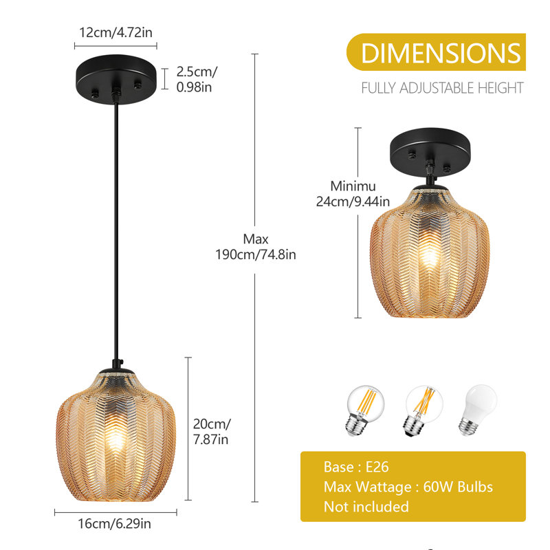 Luminaire suspendu en verre ambre moderne Modern Farmhouse, Deux lumières