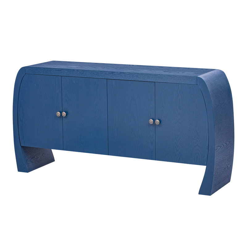 Armoire en placage de frêne bleu marine avec quincaillerie à quatre portes et cadre, Marine