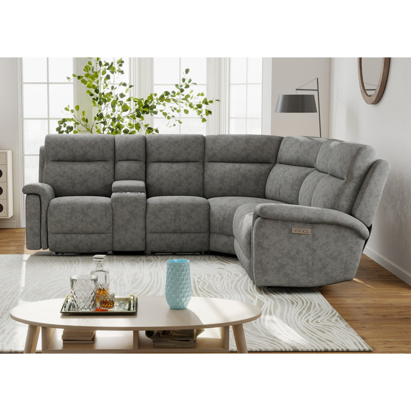 Satori 6-Piece Polyester Blend Upholstered Power Reclining Sectional with with Adjustable Lumbar Support, Headrests and Footrests 