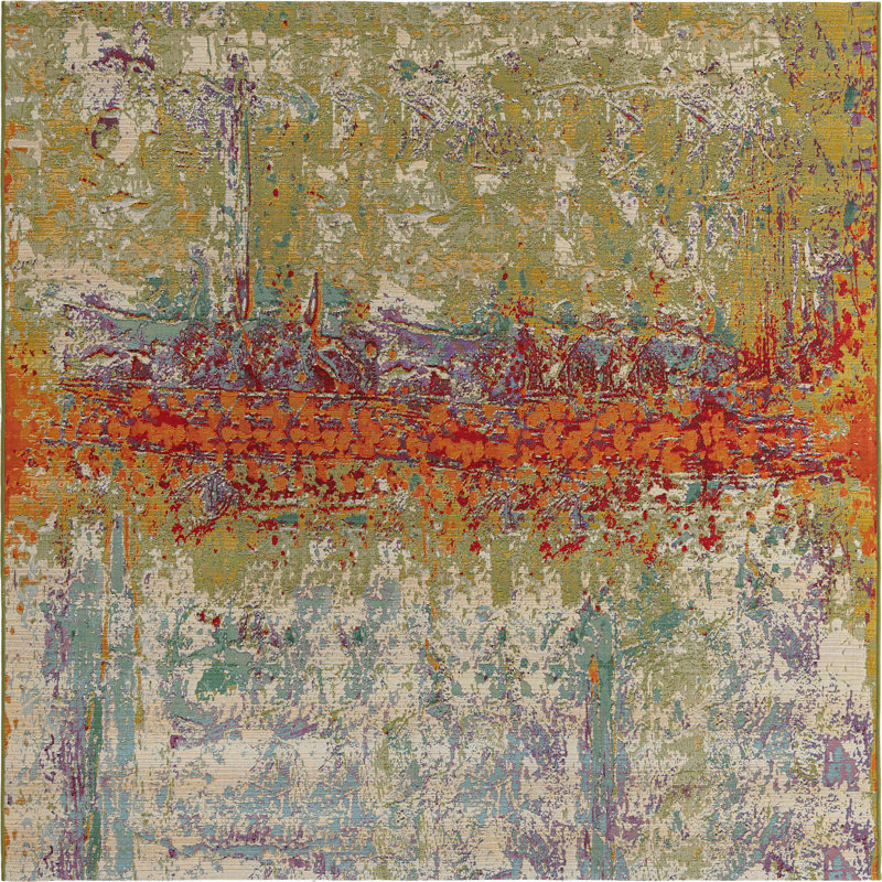 Tapis d'intérieur / extérieur multicolore à motif abstrait Trona, Carré 7 pi 11 po
