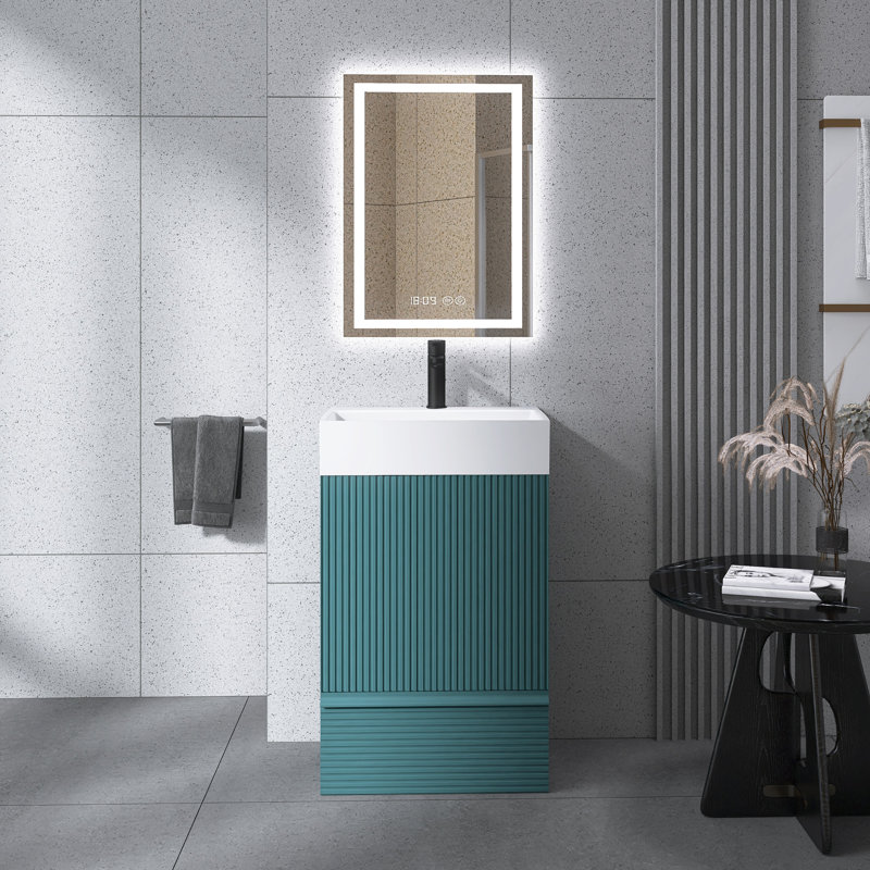 Meuble-lavabo autoportant moderne rayé 20 po avec lavabo en céramique