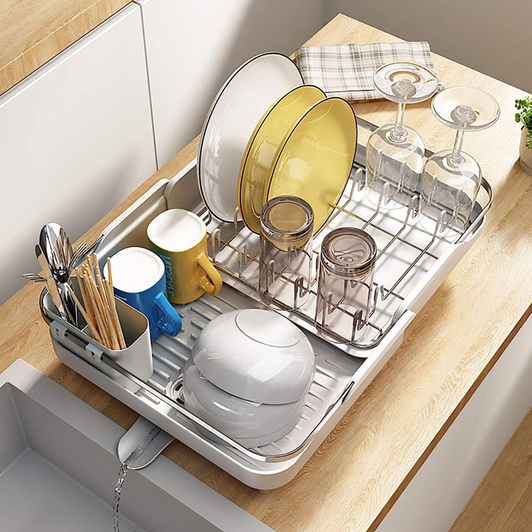 Dish Drying Rack, Stainless Steel Dish Rack and Drainaboard Set,  Expandable(11.5