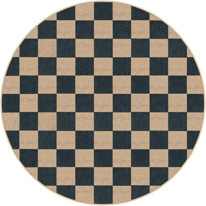 Checkered Round Rugs Outdoor Easy Jute Rug Indoor Outdoor Circle Carpet Farmhouse Nature Non Shedding Non Slip Washable  Carpet For Living Room Entry Deck