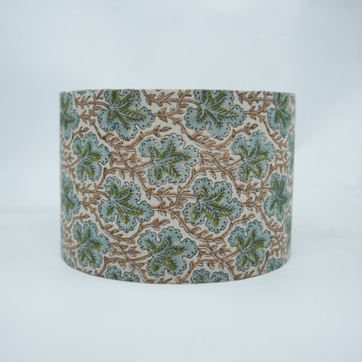 Rustic Green Floral Block Print Detachable Cone Lampshade – Organic Linen Fabric – 12" Top x 16" Bottom x 10" High