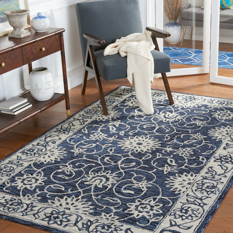 Tapis bleu marine / ivoire Jardin 601, Rectangle de 5 pi x 8 pi