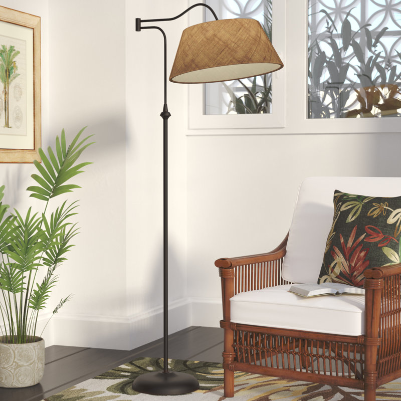 Lampe sur pied à bras pivotant Theodora, H 60 po x l 17 po x P 38,5 po, Blanc, Étain antique