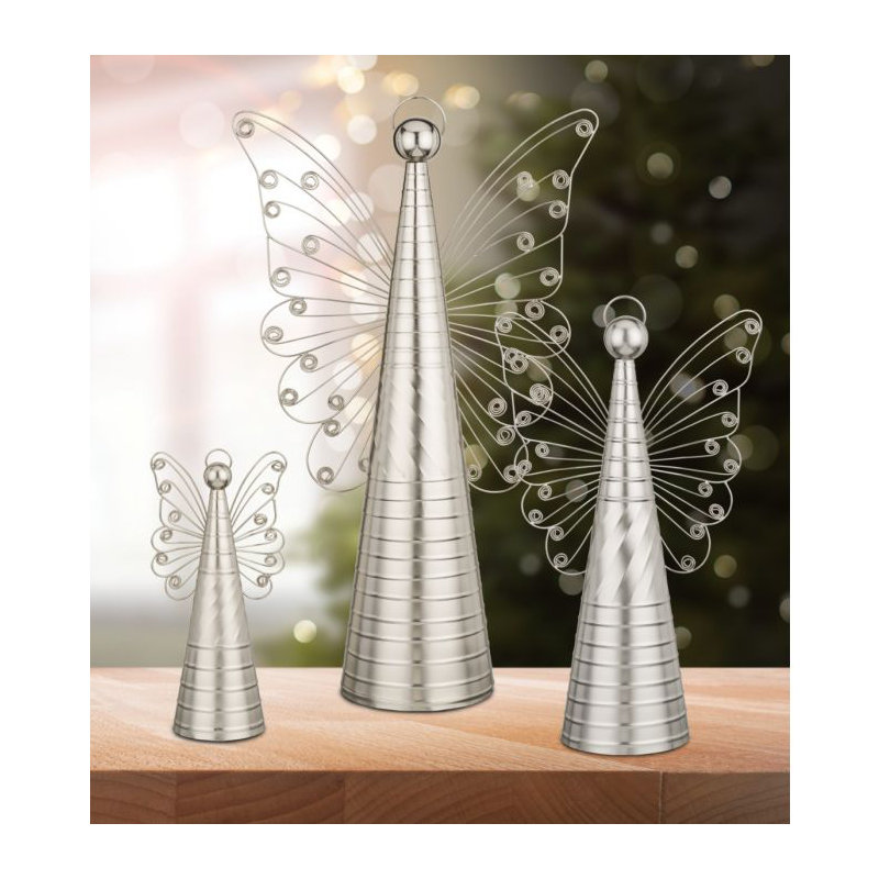 Décoration ange métallique argenté, H 4,75 po x l 16 po x P 9,35 po