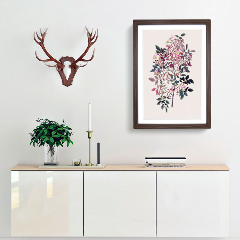 Redleaf Rose Flowers Illustration - Framed Print, Walnut Framed, 65cm H x 48cm W x 2cm D