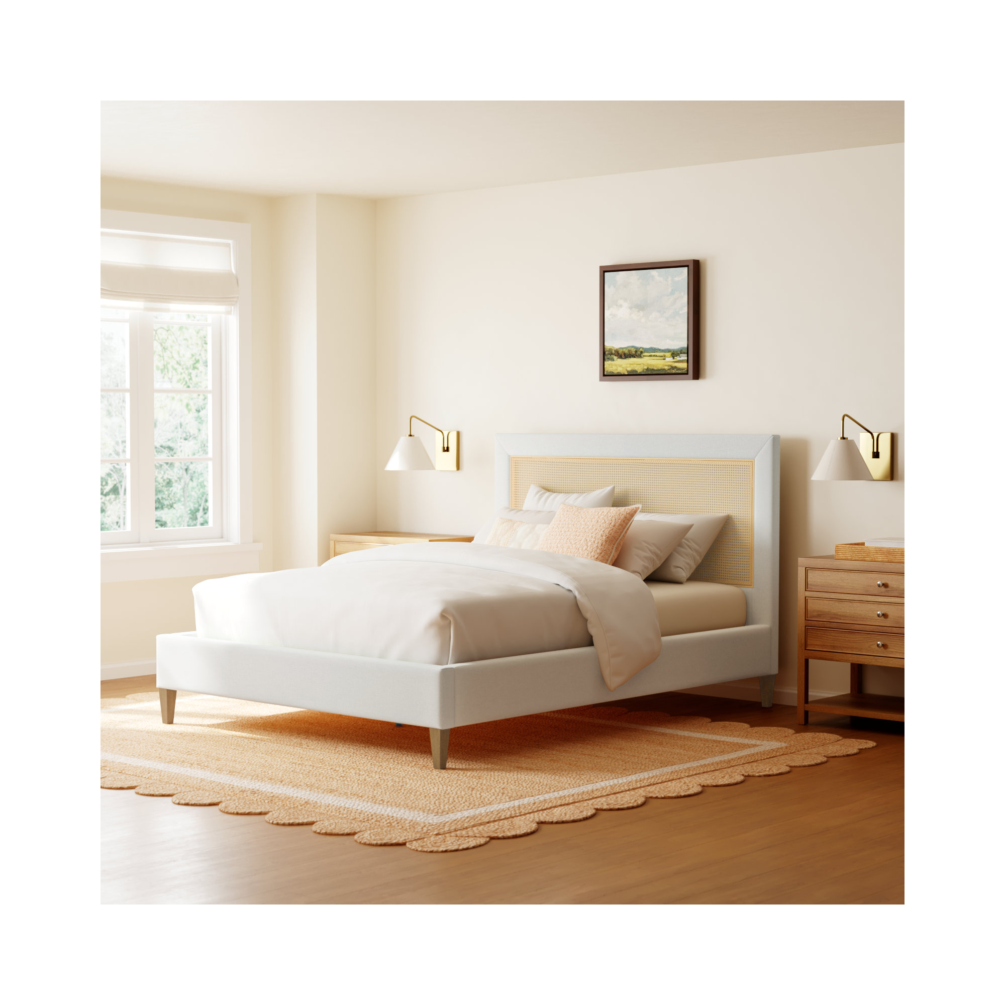 Billingsly Upholstered Cane-Back Bed, Queen 1