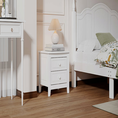 2-Drawer Nightstand For Bedroom, Mid-Century Retro Retro Bedside Table (Nightstand) with Classic Design,White
