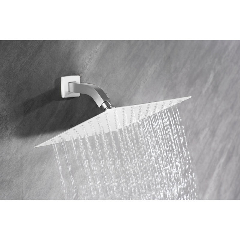 304 Stainless Steel High Shower - Bathroom, Rainfall, Self Cleaning, White, 8X8, 2.4Lb Head With Self-Cleaning Rainfall Waterfall,