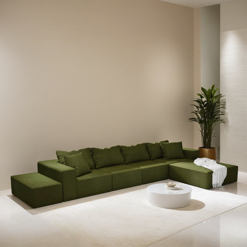 Canapé-lit modulaire en forme de L de 132 po de largeur, Chenille verte