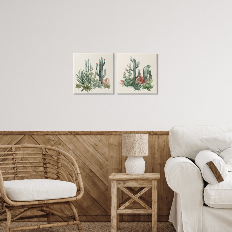 Ensemble de 2 toiles de cactus Mojave, design par Nan, H 17 po x l 17 po