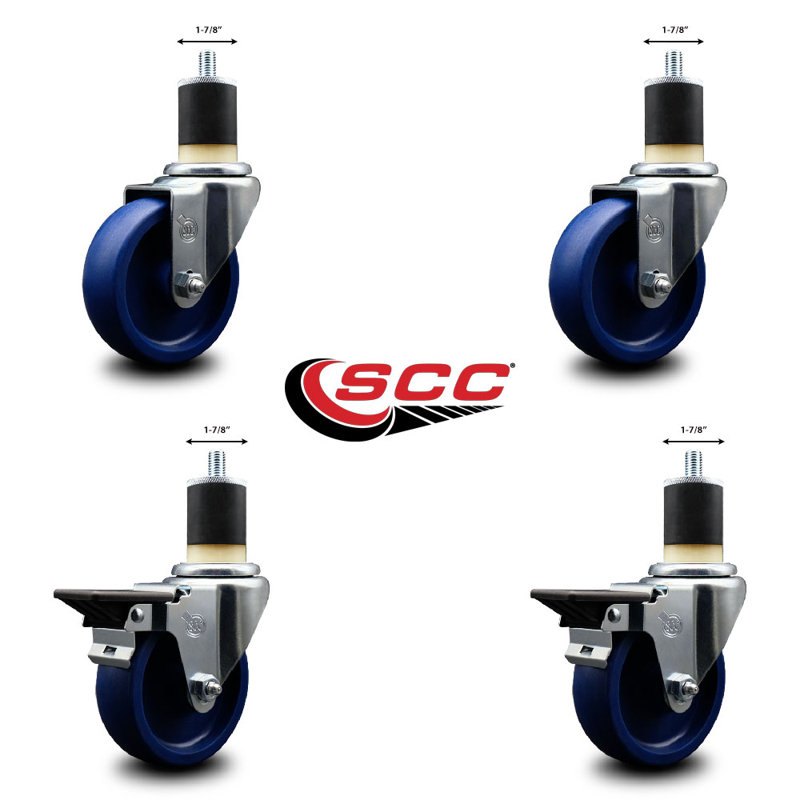 Ensemble de roulettes extensibles pivotantes en poly de couleur unie avec 2 freins SCC PLB 4 po x 1-7 / 8 po
