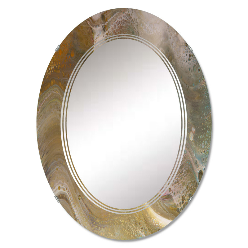 Vagues de marbre brun et gris - Miroir mural moderne, 30 po x 20 po